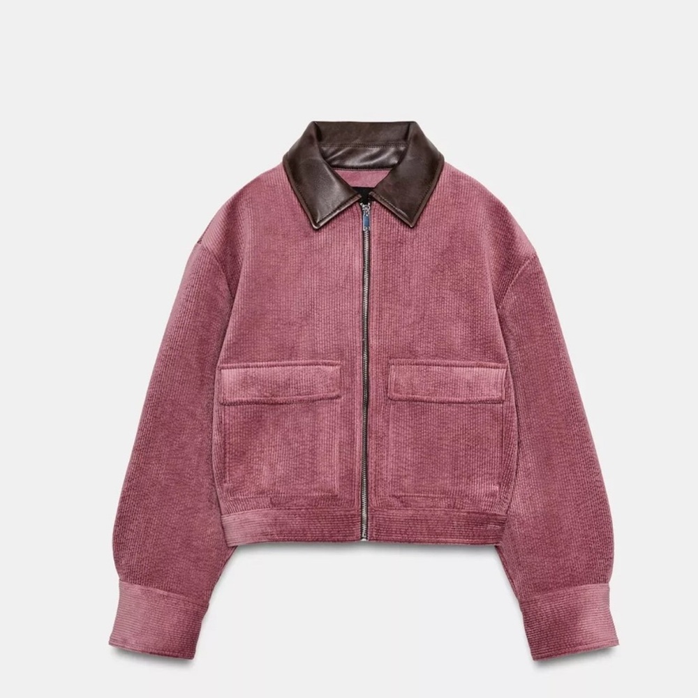 Zara Mauve Bomber Jacket with Dark Brown Collar
